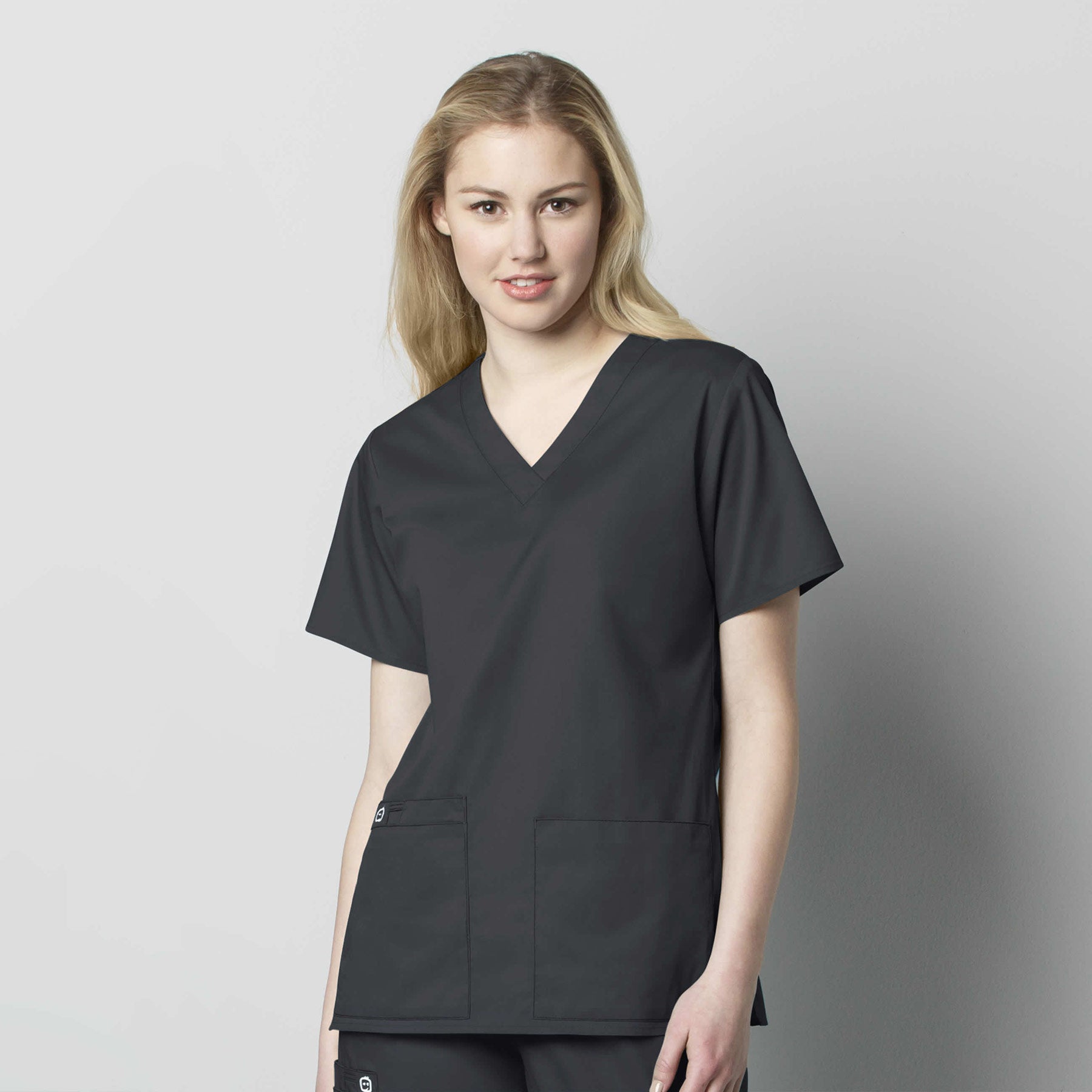 WonderWORK 101 V-Neck Scrub Top Pewter Model Image Front | Wink