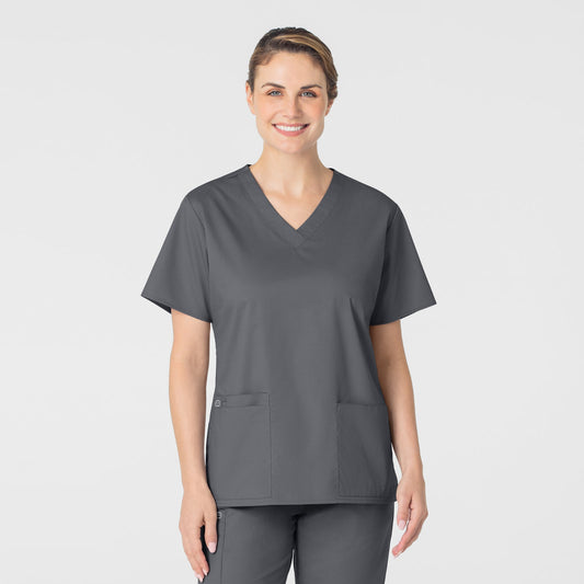 WonderWORK 101 V-Neck Scrub Top Pewter Model Image Front | Wink