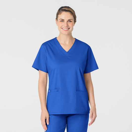 WonderWORK 101 V-Neck Scrub Top Royal Model Image Front | Wink