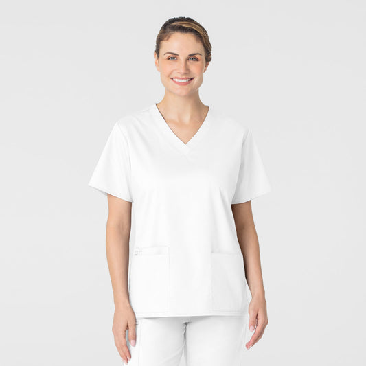 WonderWORK 101 V-Neck Scrub Top White Model Image Front | Wink