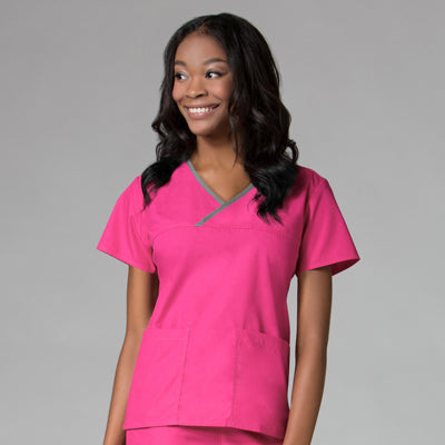 Core 1026 Women’s Contrast Mock Wrap Top Hot Pink