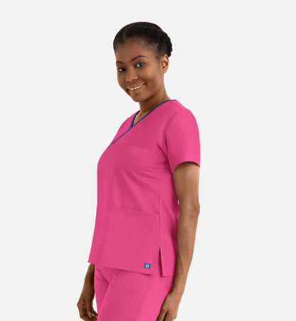 Core 1026 Women’s Contrast Mock Wrap Top Hot Pink