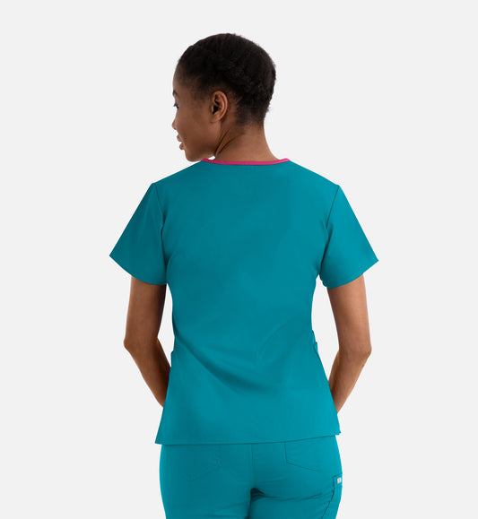 Core 1026 Women’s Contrast Mock Wrap Top Teal