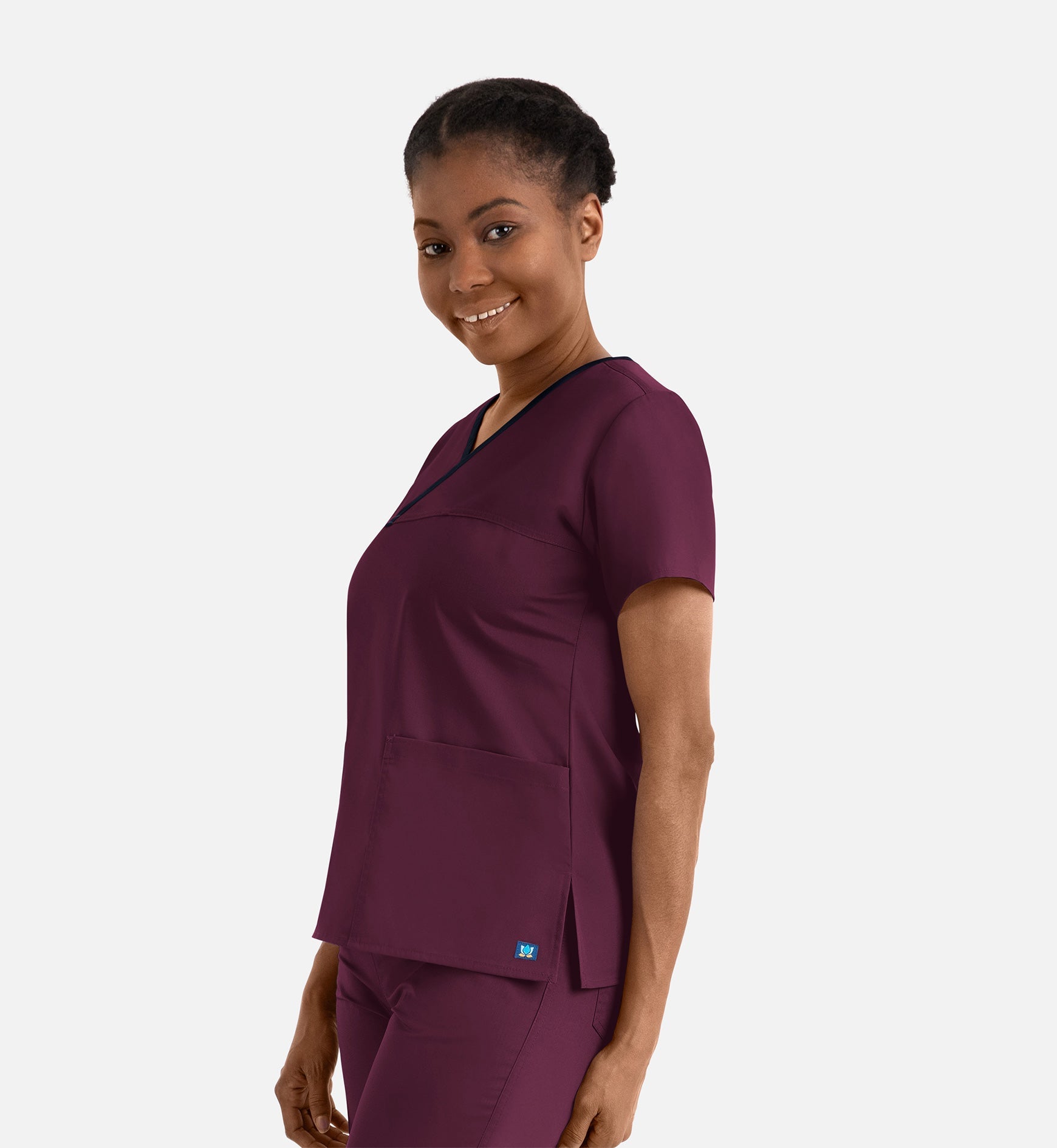 Core 1026 Women's Contrast Mock Wrap Top Wine