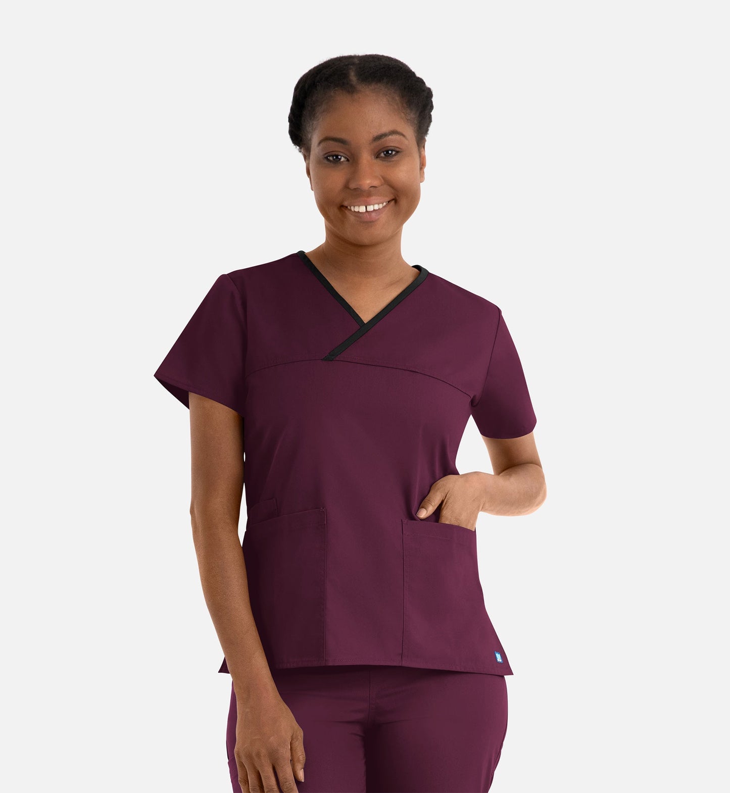 Core 1026 Women's Contrast Mock Wrap Top Wine