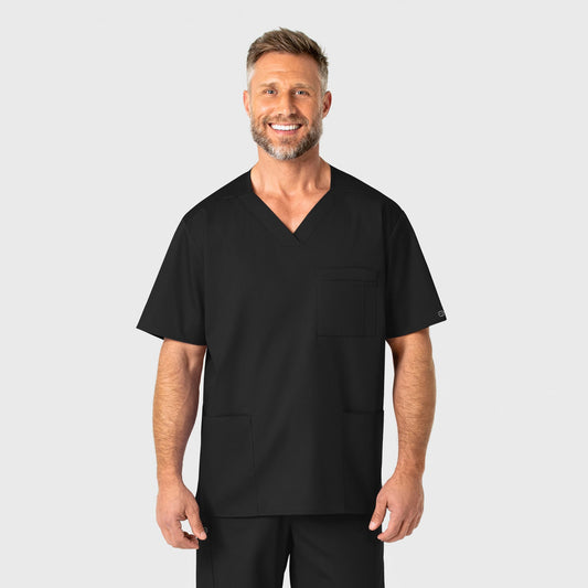 WonderWORK 103 Men's V-Neck Scrub Top Black Model Image Front | Wink