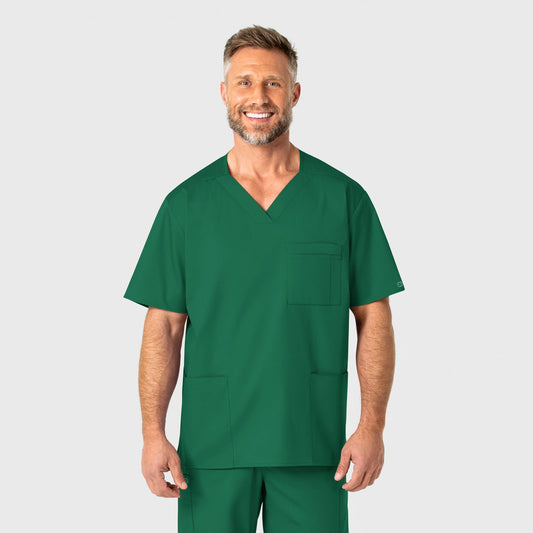 WonderWORK 103 Men's V-Neck Scrub Top Hunter Model Image Front | Wink