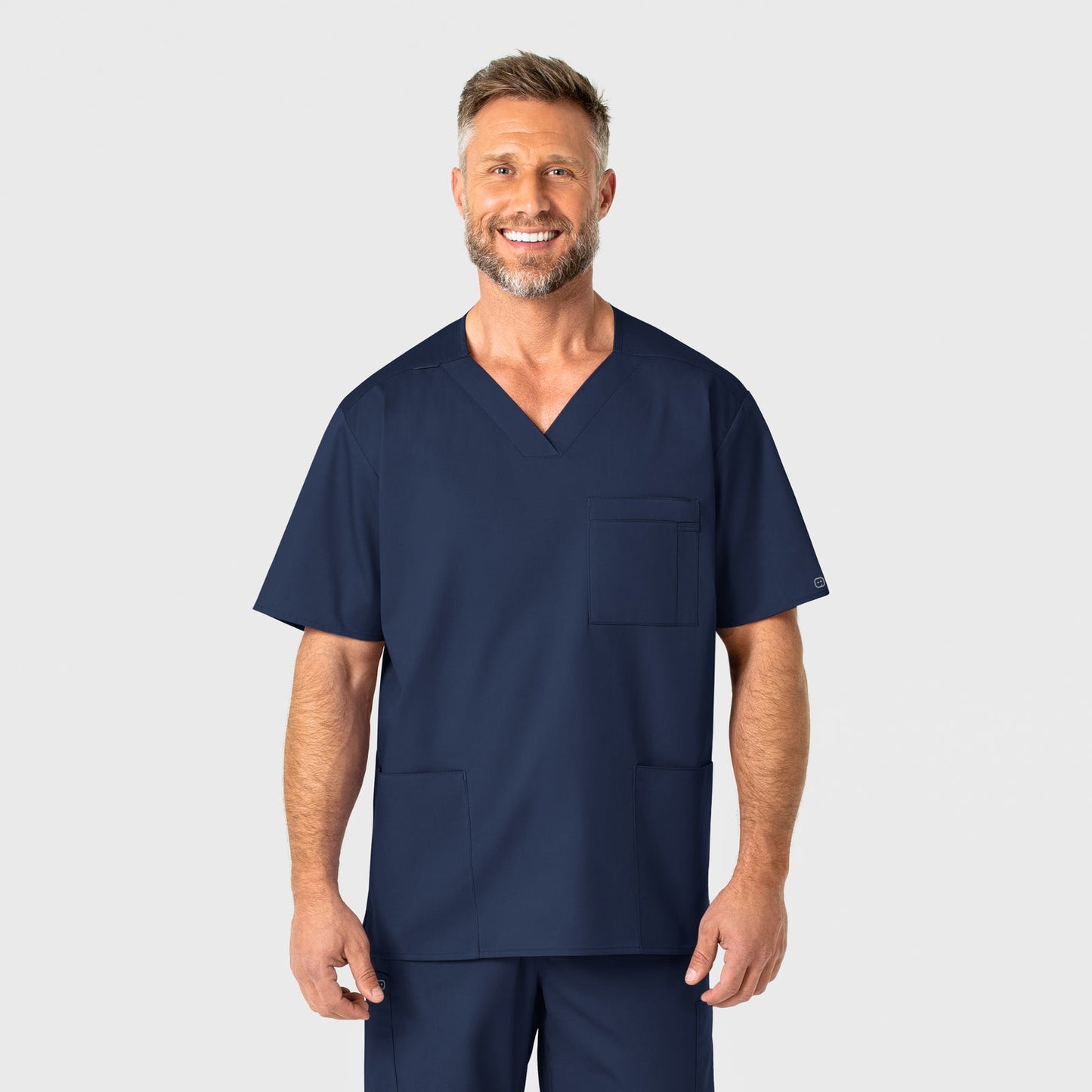 WonderWORK 103 Men's V-Neck Scrub Top Navy Model Image Front | Wink