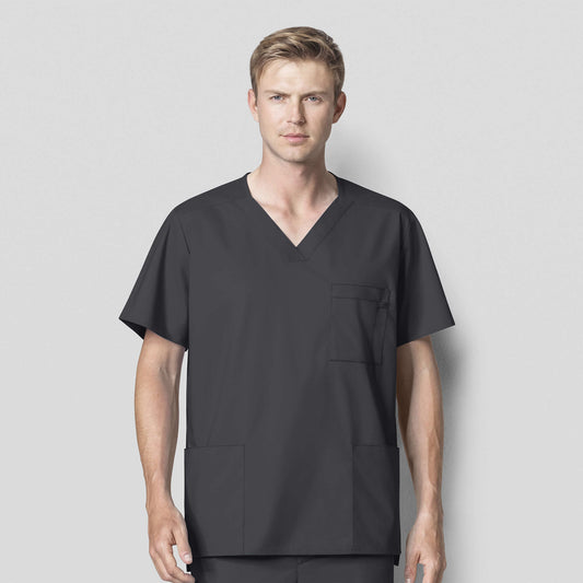 WonderWORK 103 Men's V-Neck Scrub Top Pewter Model Image Front | Wink