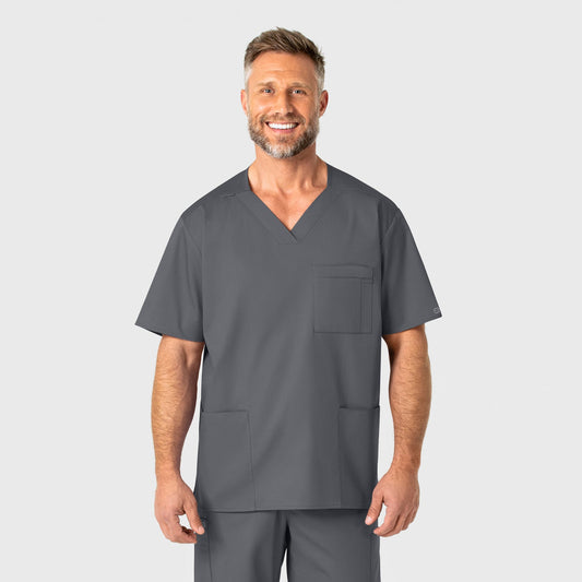 WonderWORK 103 Men's V-Neck Scrub Top Pewter Model Image Front | Wink