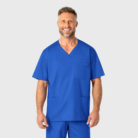 WonderWORK 103 Men's V-Neck Scrub Top Royal Model Image Front | Wink