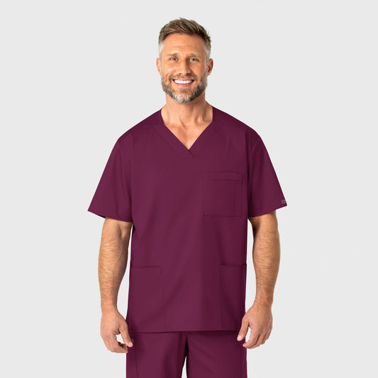 WonderWORK 103 Men's V-Neck Scrub Top Wine Model Image Front | Wink