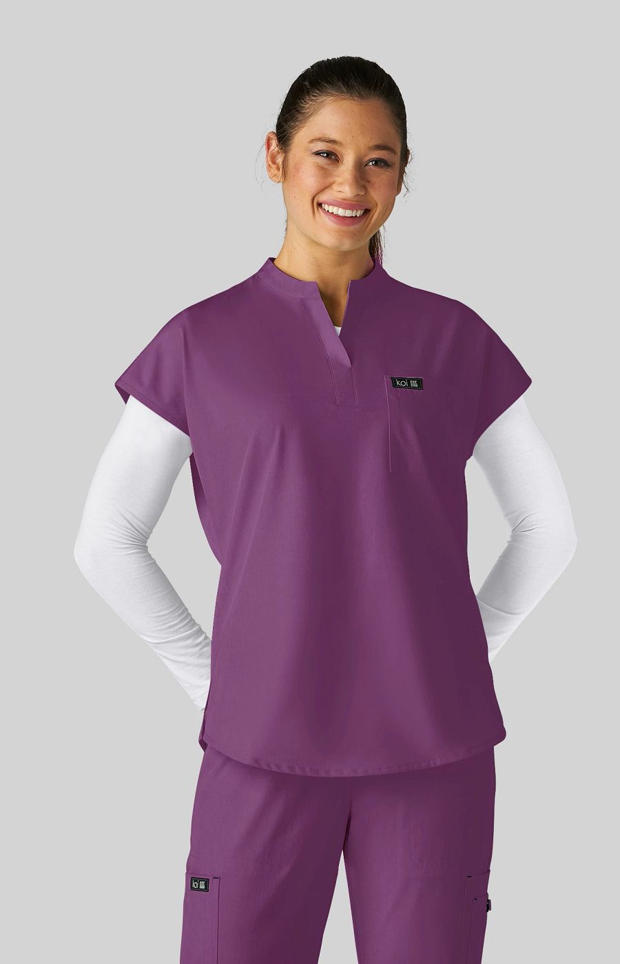 Basics Ari Women's 1-Pocket Stretch Tuck-In Scrub Top Heather Violet
