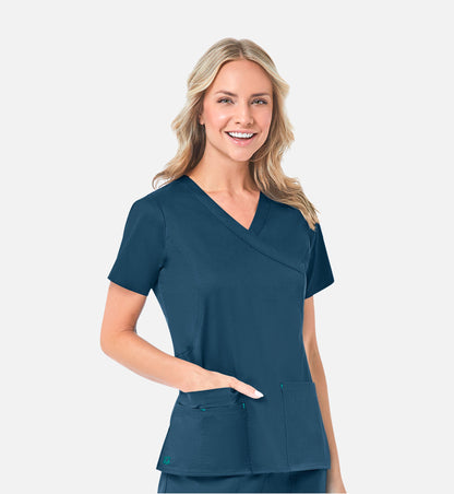 Blossom 1102 Mock Wrap Top Caribbean Blue