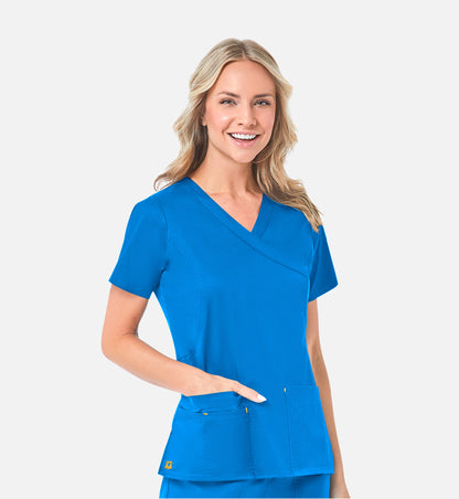 Blossom 1102 Mock Wrap Top Pacific Blue