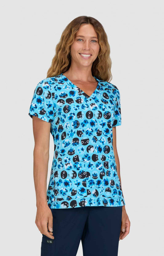 Artist Series 1122PRA Rosalie Top Blue Flower Cat