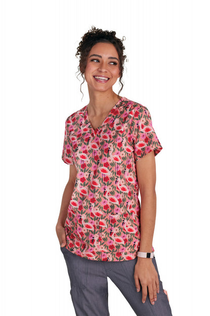 Artist Series 1122PRA Rosalie Top Flamingo and Flowers