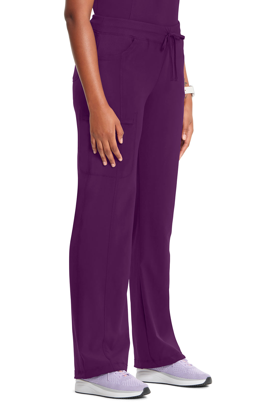 Classics 1123A Straight Leg Drawstring Pants Eggplant Model Image Left Side | Infinity