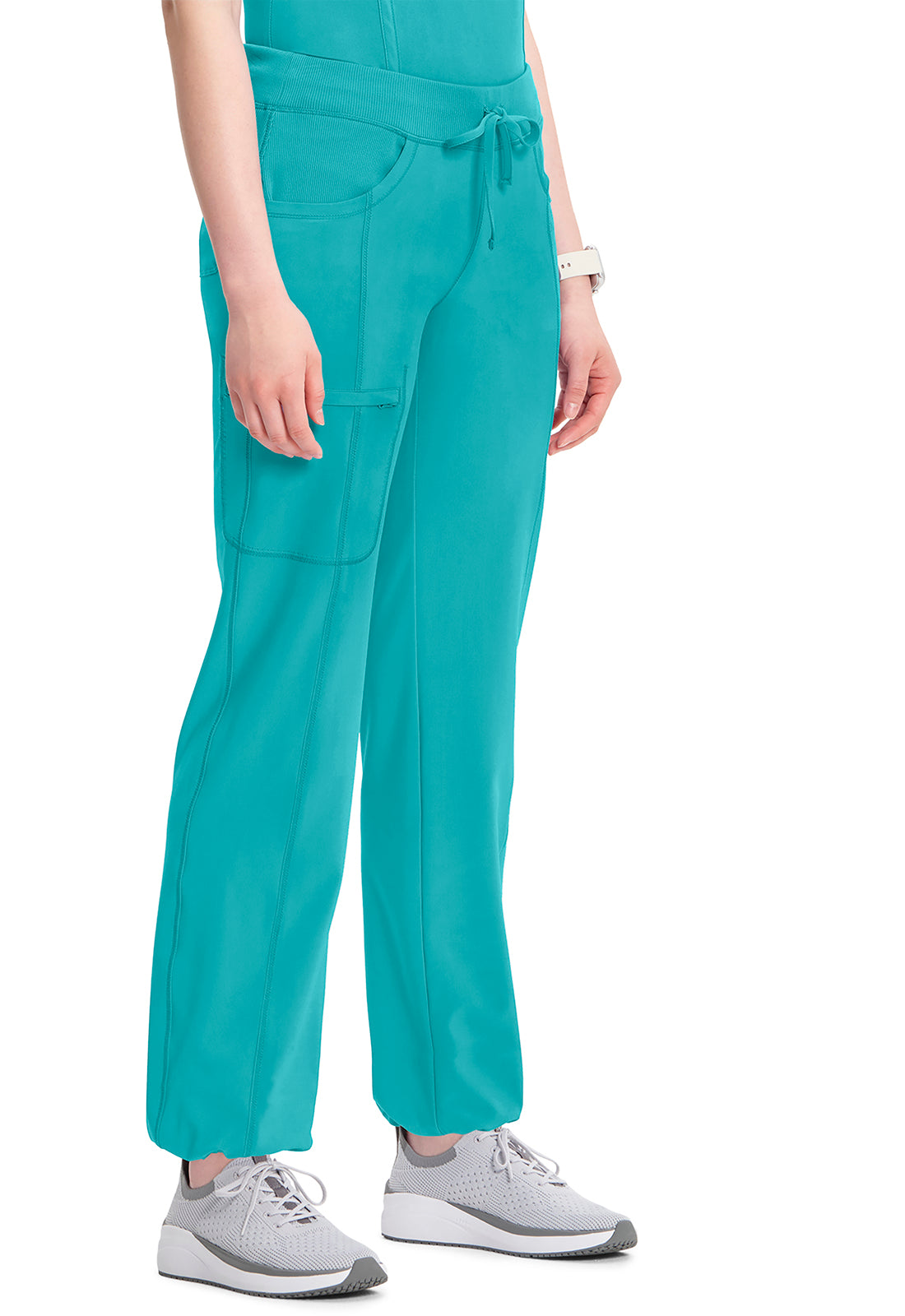 Classics 1123A Straight Leg Drawstring Pants Teal Blue Model Image Left Side | Infinity