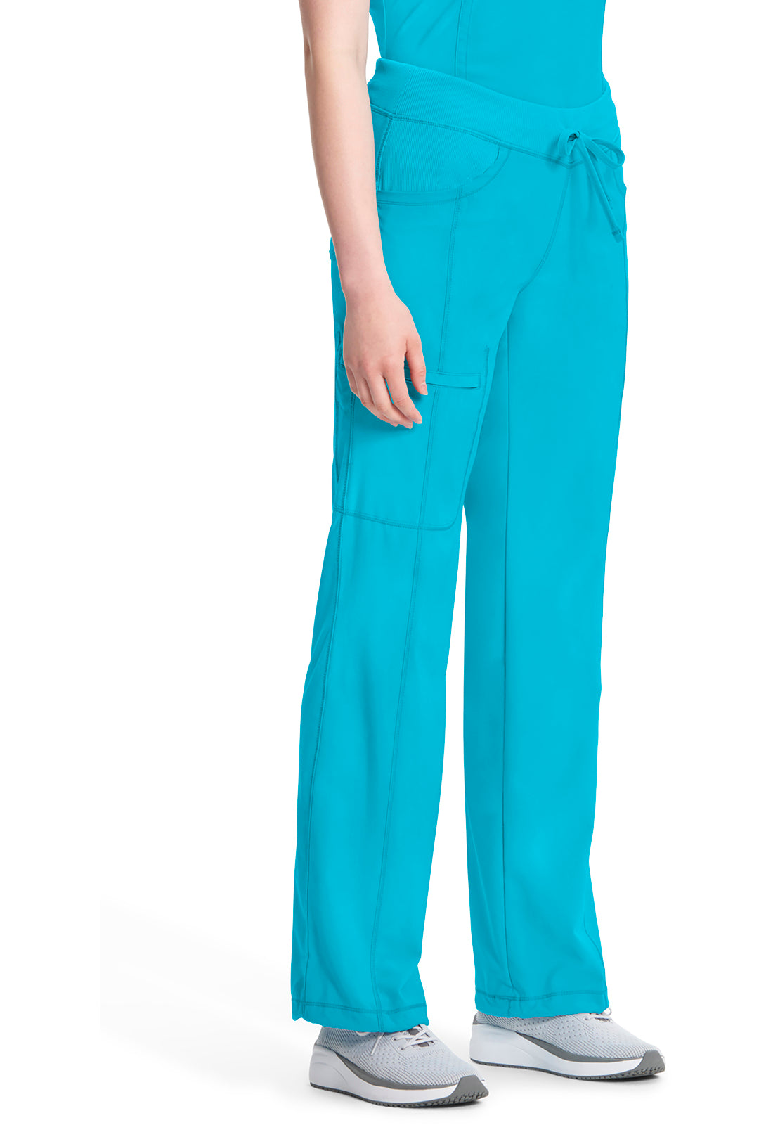 Classics 1123A Straight Leg Drawstring Pants Turquoise Model Image Left Side | Infinity