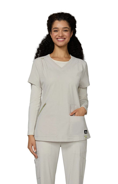 Solis x koi Sari Women's 4-Pocket Scrub Top Bone