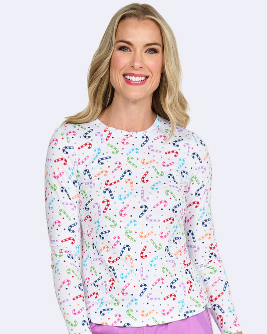 Ava Therese 1155 Bella Brushed Knit Printed Tee Candy Cane Wishes