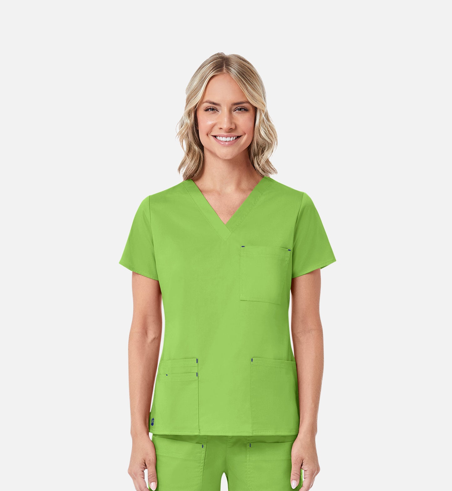Blossom 1202 3 Pocket V-Neck Top Apple Green