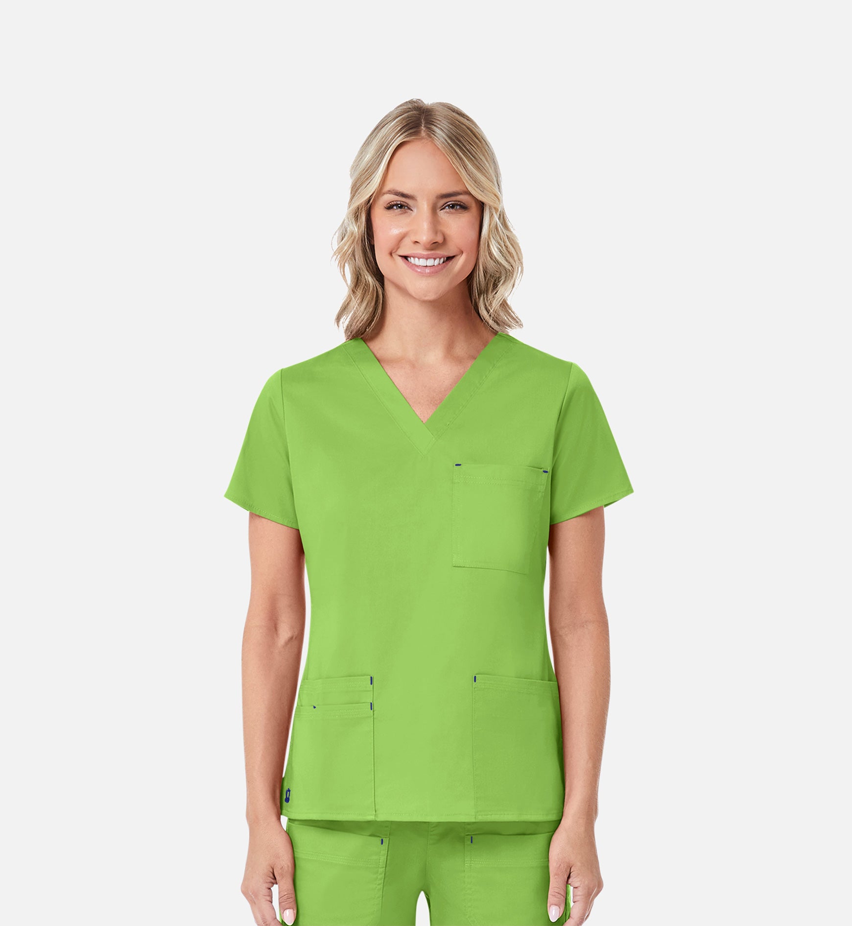 Blossom 1202 3 Pocket V-Neck Top Apple Green