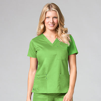 Blossom 1202 3 Pocket V-Neck Top Apple Green