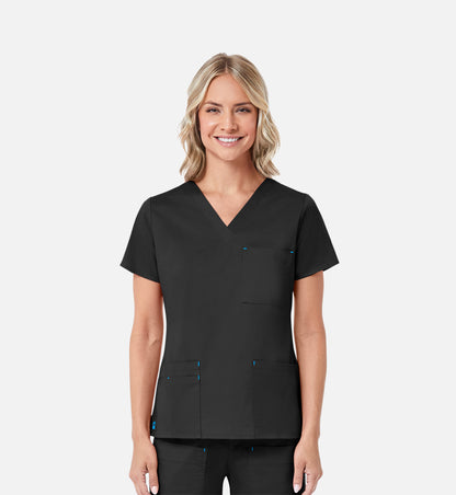 Blossom 1202 3 Pocket V-Neck Top Black