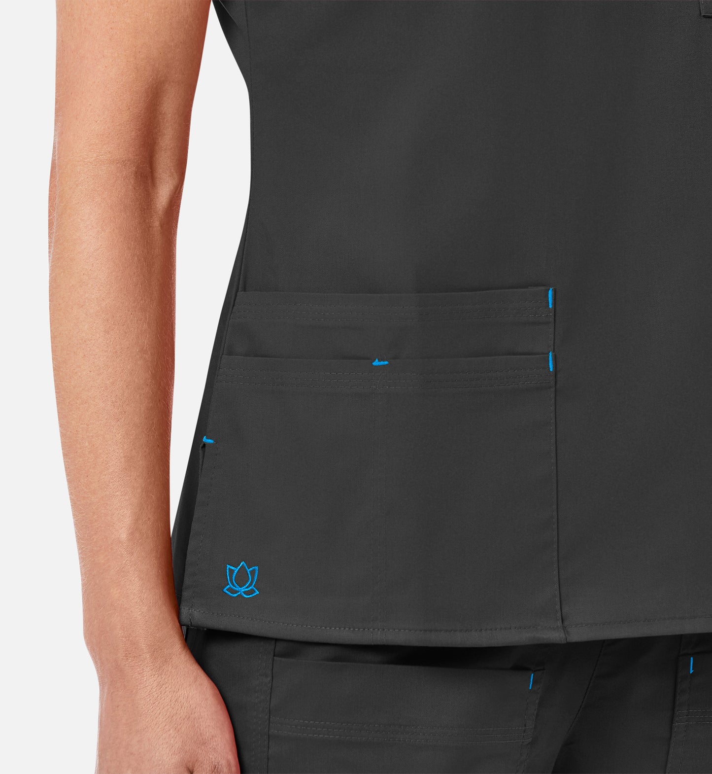 Blossom 1202 3 Pocket V-Neck Top Black