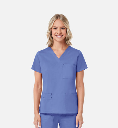 Blossom 1202 3 Pocket V-Neck Top Ceil Blue