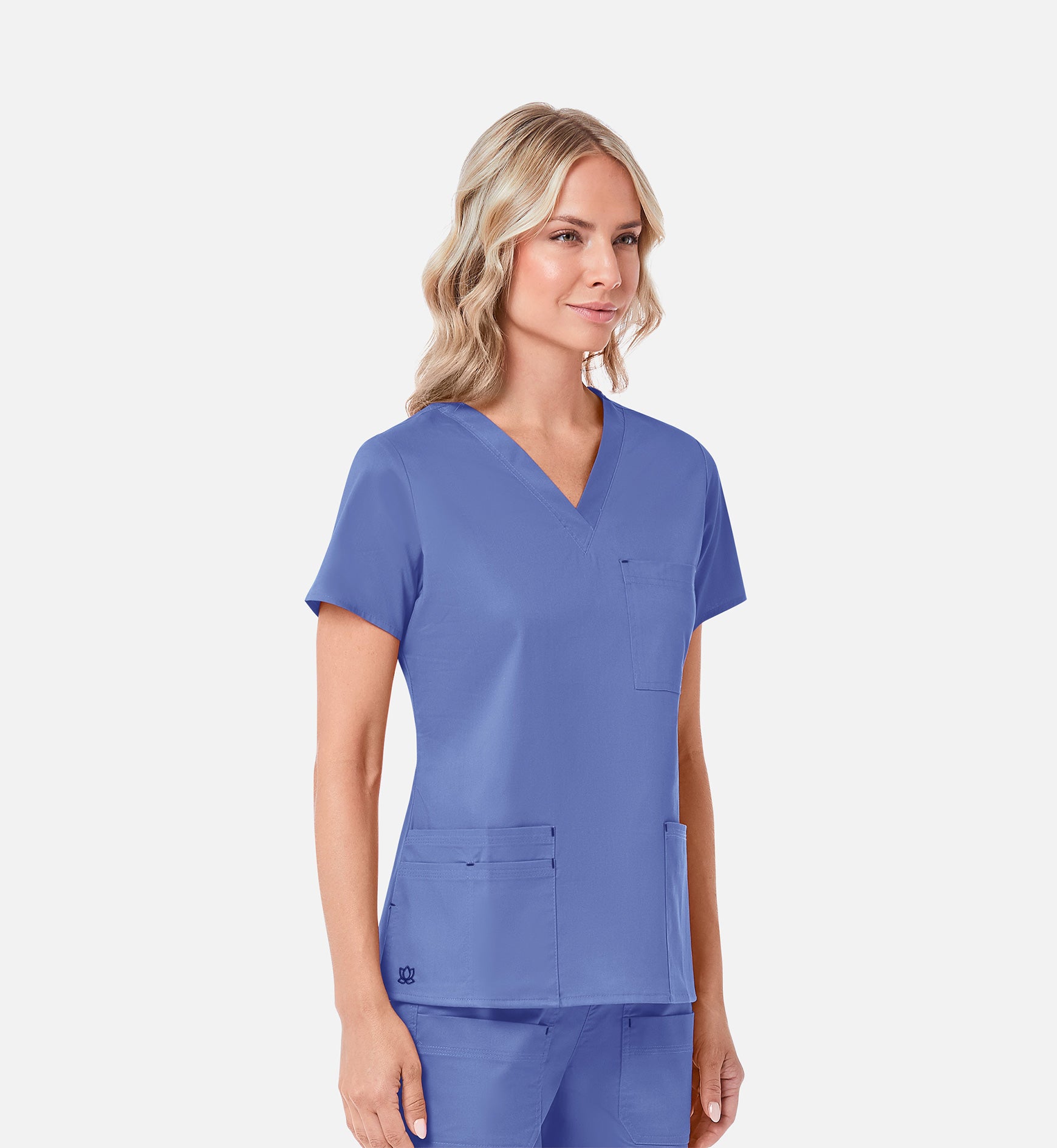 Blossom 1202 3 Pocket V-Neck Top Ceil Blue