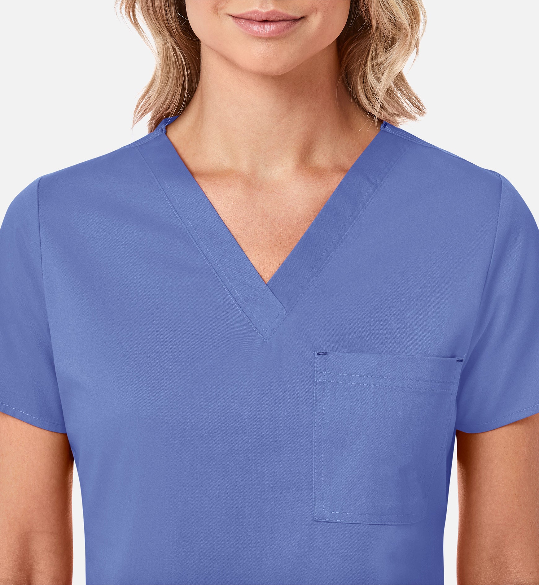 Blossom 1202 3 Pocket V-Neck Top Ceil Blue