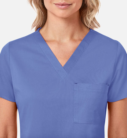 Blossom 1202 3 Pocket V-Neck Top Ceil Blue
