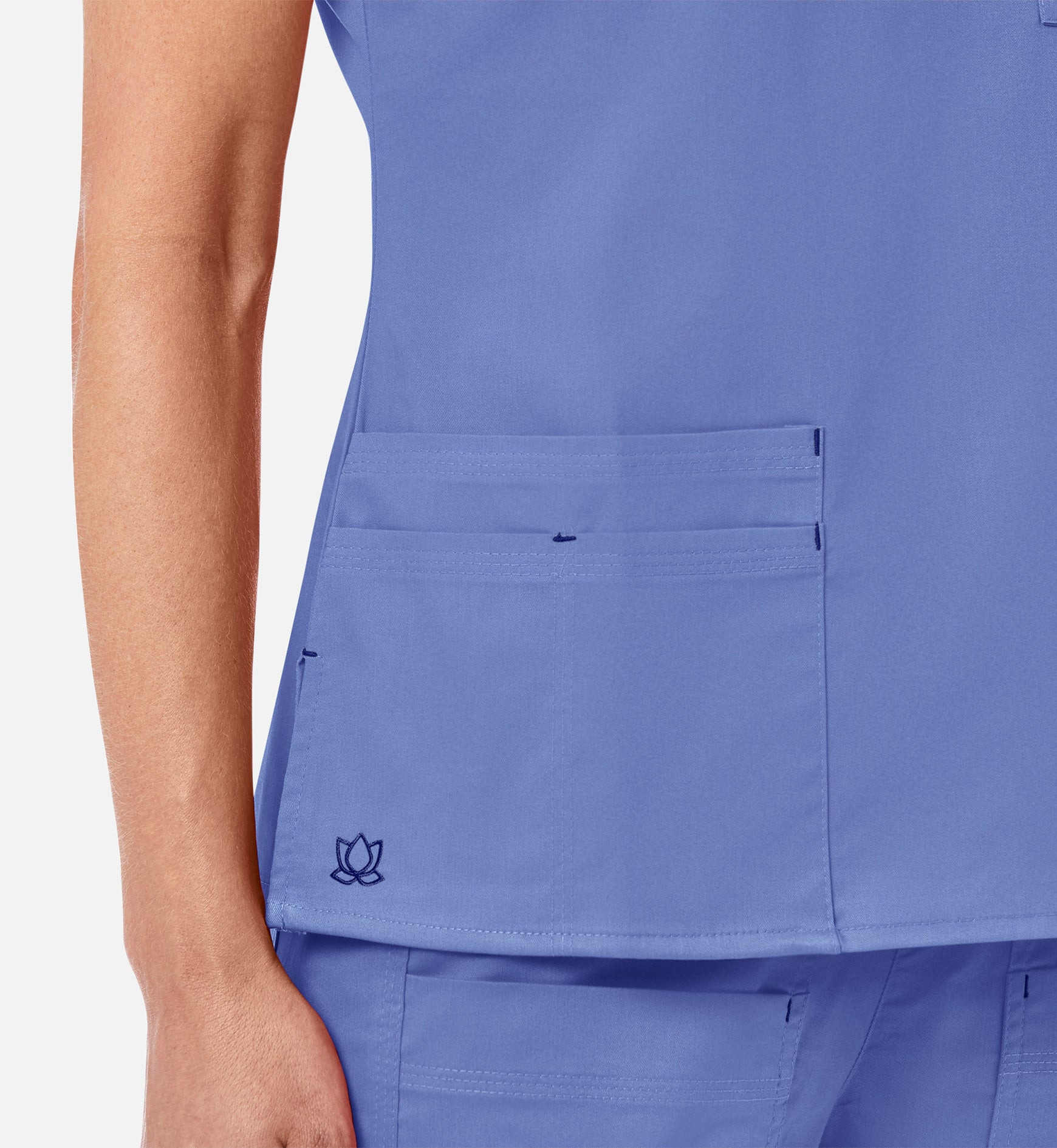 Blossom 1202 3 Pocket V-Neck Top Ceil Blue