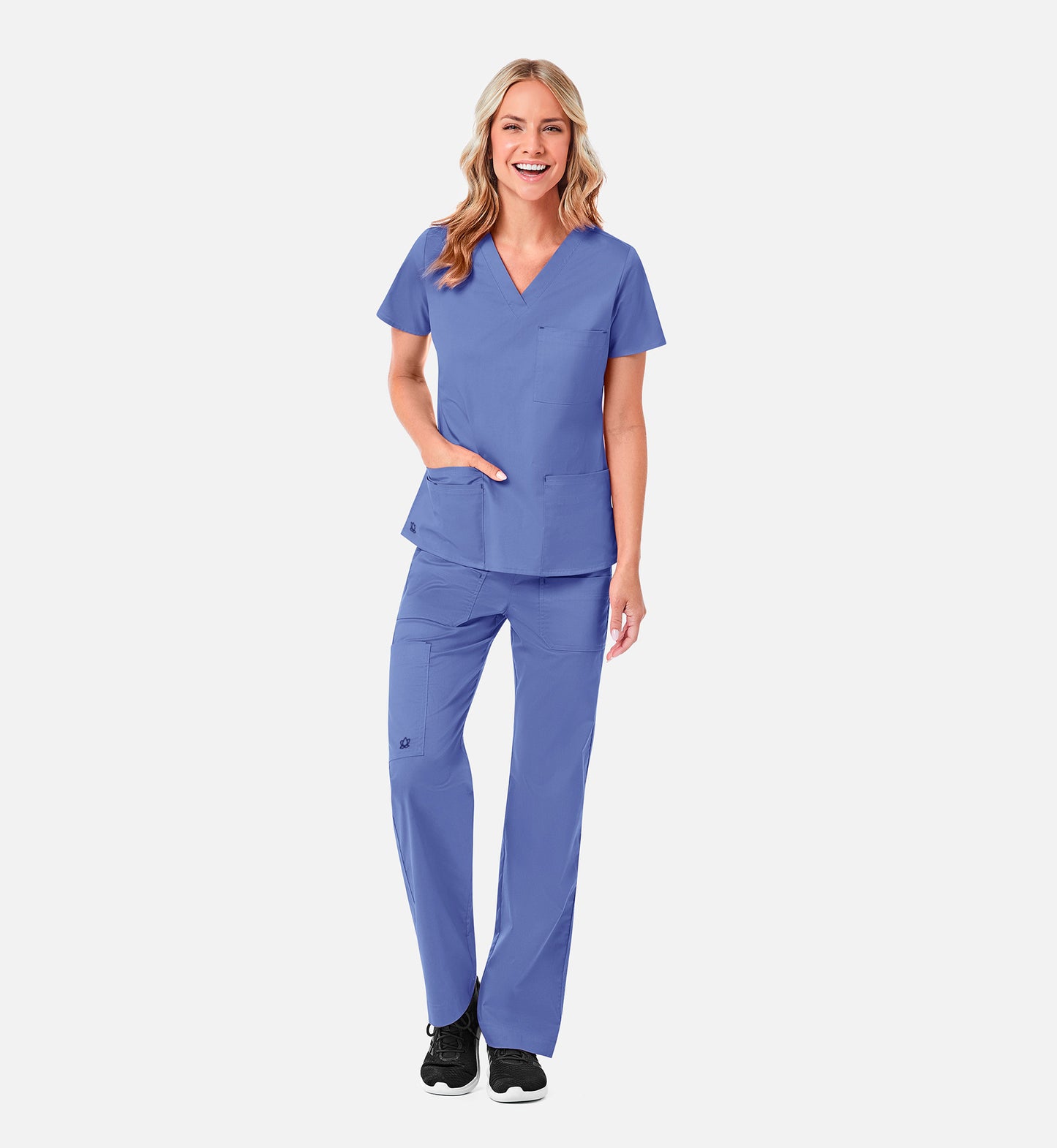 Blossom 1202 3 Pocket V-Neck Top Ceil Blue