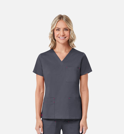 Blossom 1202 3 Pocket V-Neck Top Charcoal