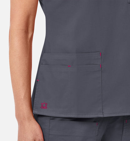 Blossom 1202 3 Pocket V-Neck Top Charcoal