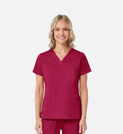 Blossom 1202 3 Pocket V-Neck Top Crimson