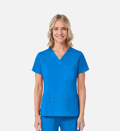 Blossom 1202 3 Pocket V-Neck Top Pacific Blue