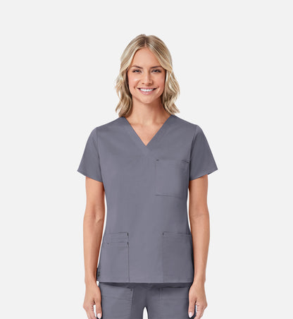 Blossom 1202 3 Pocket V-Neck Top Pewter