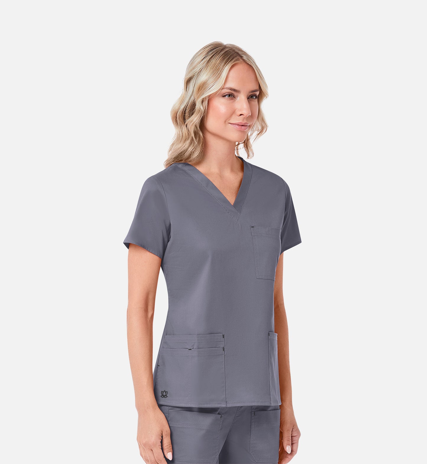 Blossom 1202 3 Pocket V-Neck Top Pewter