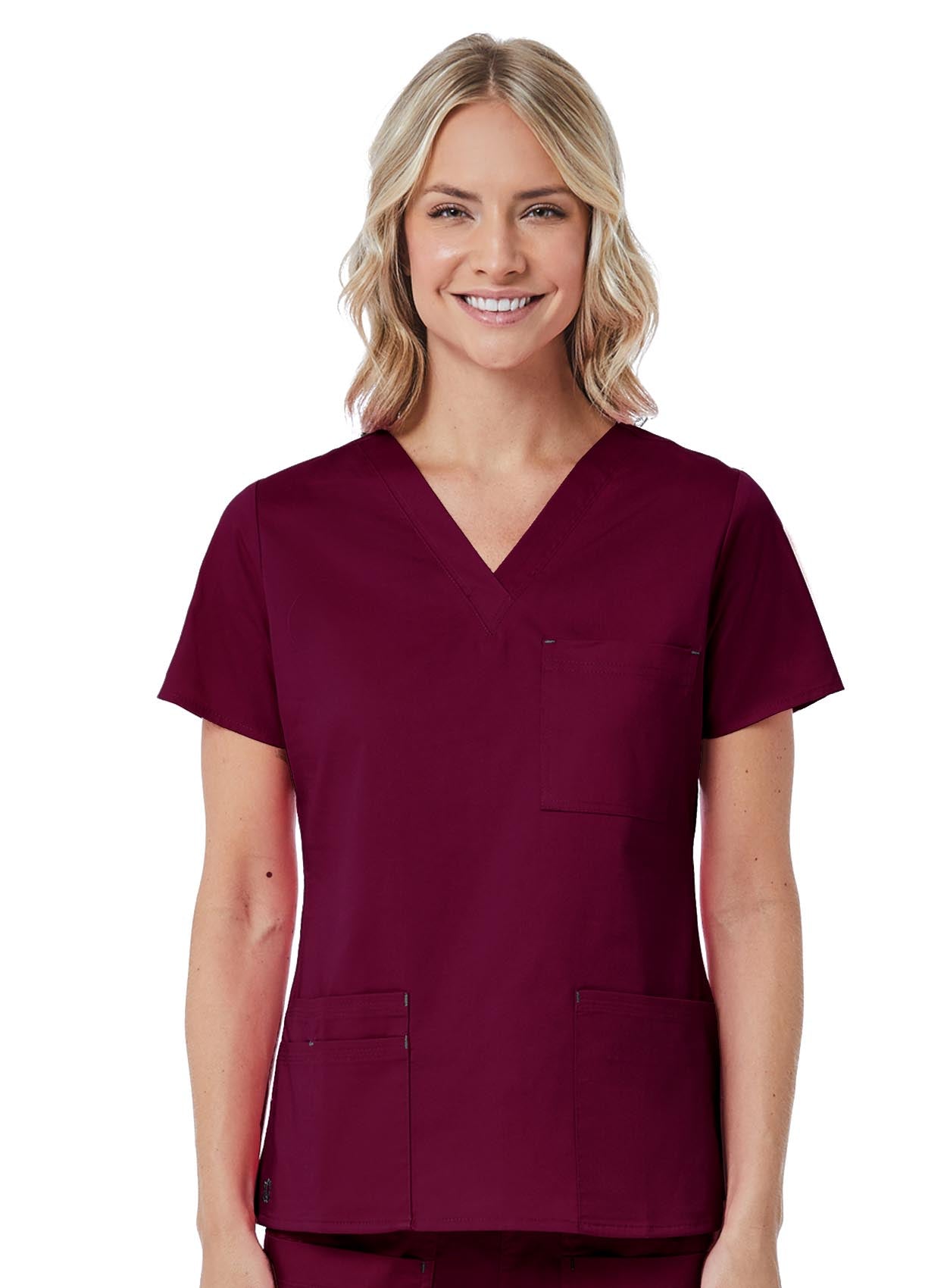 Blossom 1202 3 Pocket V-Neck Top Wine