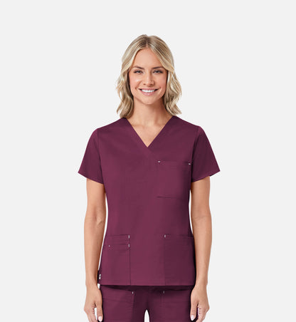 Blossom 1202 3 Pocket V-Neck Top Wine