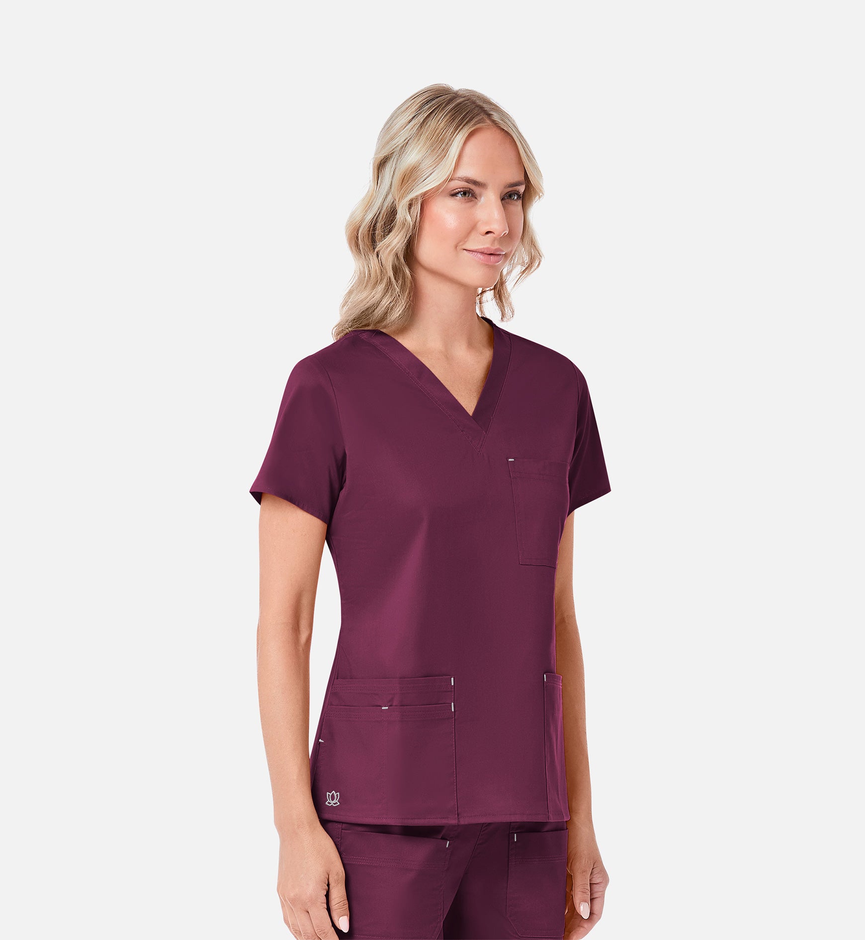 Blossom 1202 3 Pocket V-Neck Top Wine