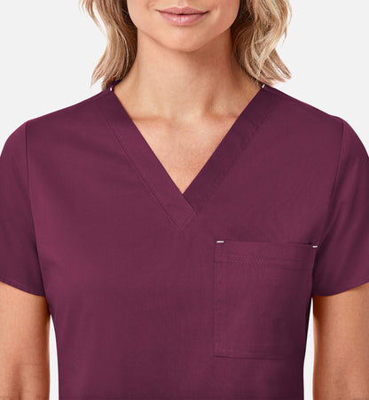 Blossom 1202 3 Pocket V-Neck Top Wine