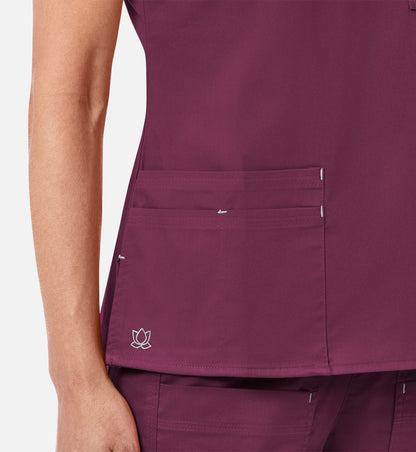 Blossom 1202 3 Pocket V-Neck Top Wine