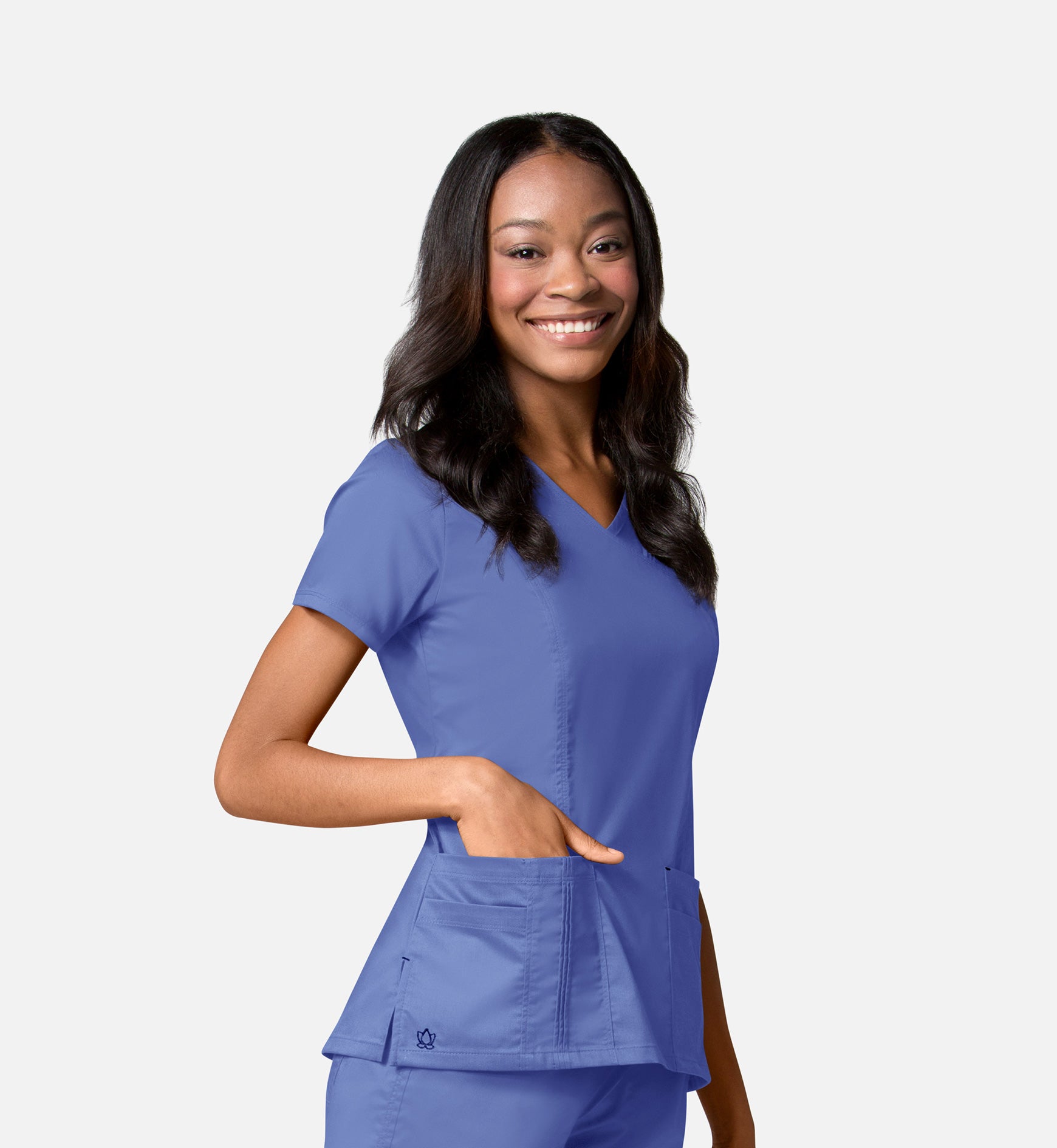 Blossom 1302 Pintuck Mock Wrap Top Ceil Blue