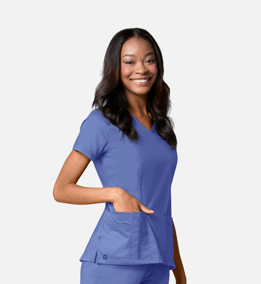 Blossom 1302 Pintuck Mock Wrap Top Ceil Blue